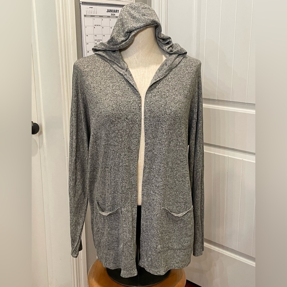American eagle long sleeve open front cardigan super soft med grey Pockets Hood